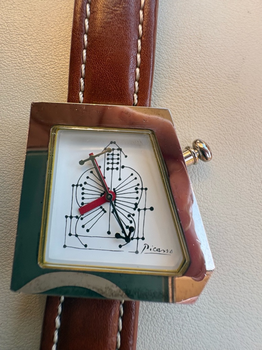Picasso Signed Art-Inspired Square Watch - Brown & White